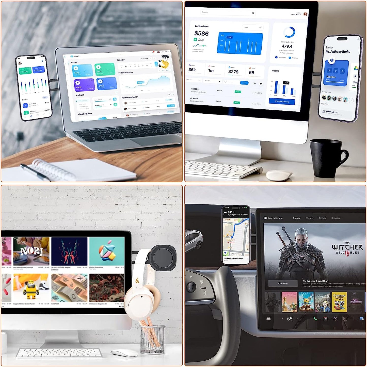 VRIG MG-10 Magnetic Phone Holder for Laptop Designed for Iphone 14/13 / 12 Series Magsafe, Adjustable Phone Monitor Side Mount, Slim Portable Foldable Computer Expansion Bracket  VRIG   