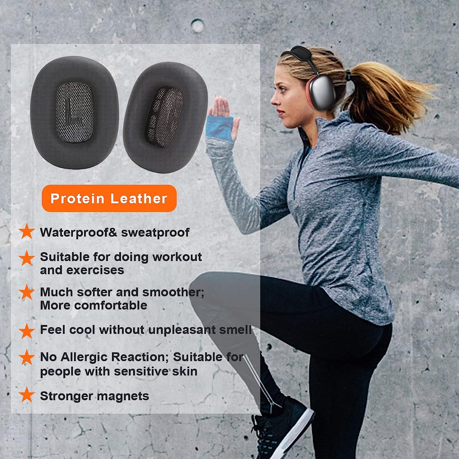 Earpads for Apple Airpods Max Earpad Replacement Sweat Proof Ear Cushions Airpods Max Ear Pad Earcups with Protein Leather, Memory Foam and Magnet Blue  Earrock   