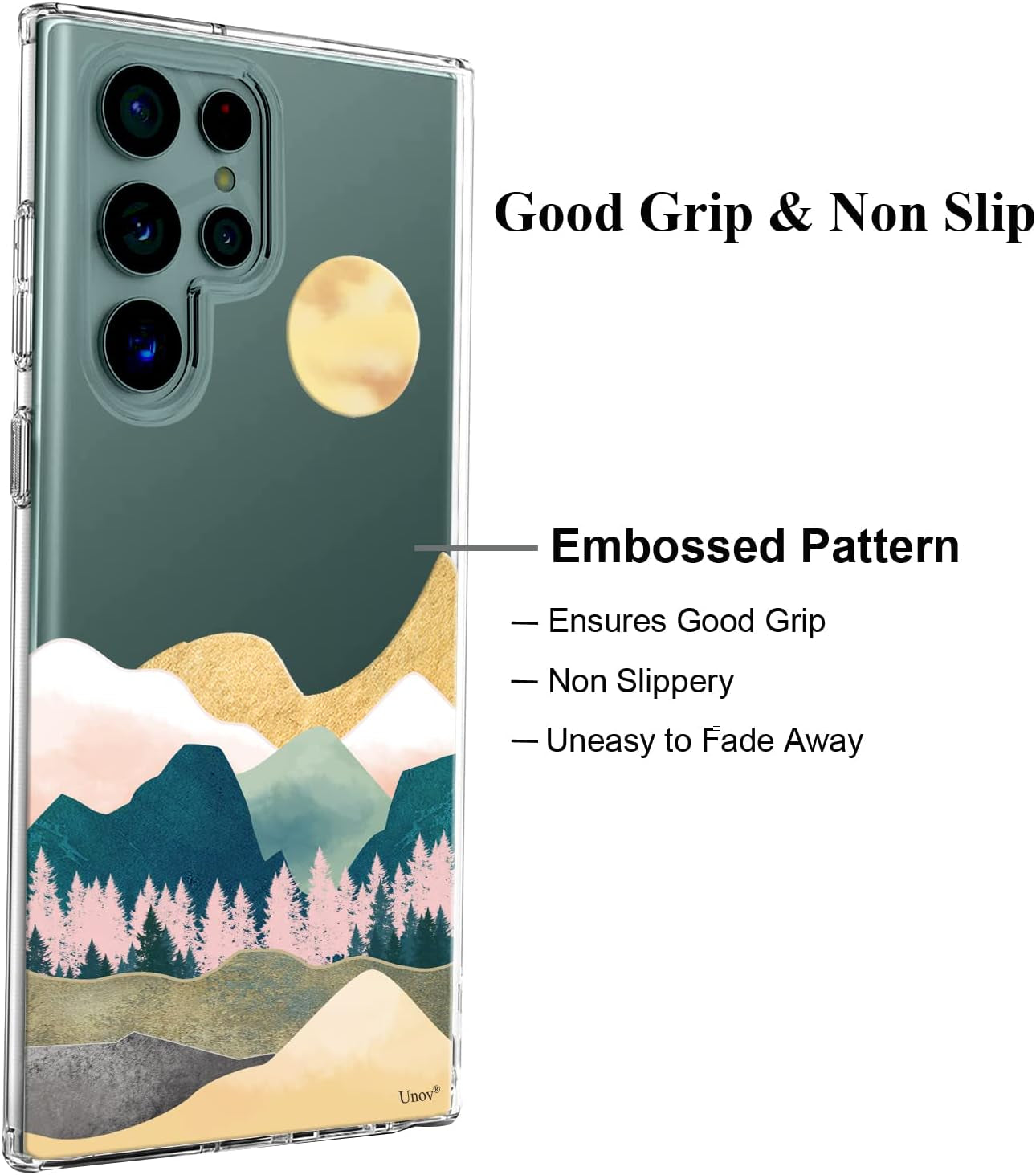 Unov Case Compatible with Galaxy S22 Ultra Case Clear with Design Soft TPU Shock Absorption Slim Embossed Pattern Protective 6.8 Inch (Sierra Mountains)  Unov   