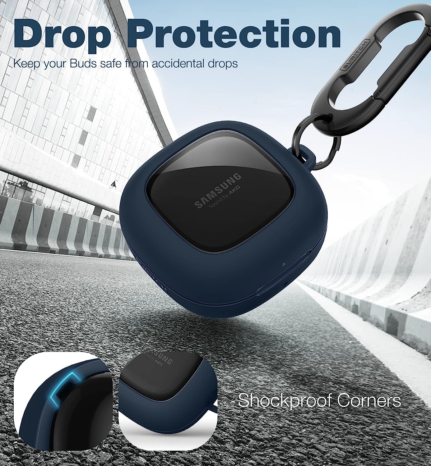 SURITCH for Samsung Galaxy Buds 2 Pro Case(2022)/Galaxy Buds 2 Case(2021)/Galaxy Buds Live Case(2020)/Galaxy Buds Pro Case(2021) Hard PC Shockproof TPU Cover with Gun-Colored Keychain Carabiner, Blue  SURITCH   