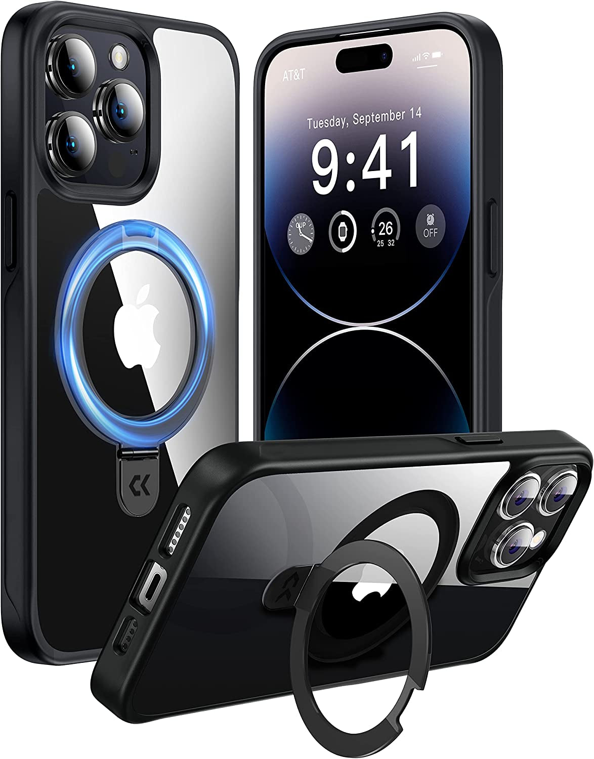 CASEKOO Glitter Clear Iphone 14 Pro Case, Magsafe Compatible, Invisible Stand, Non-Yellowing, Protective Bling Phone Cases 6.1 Inch  CASEKOO Midnight Black Iphone 14 Pro Max 