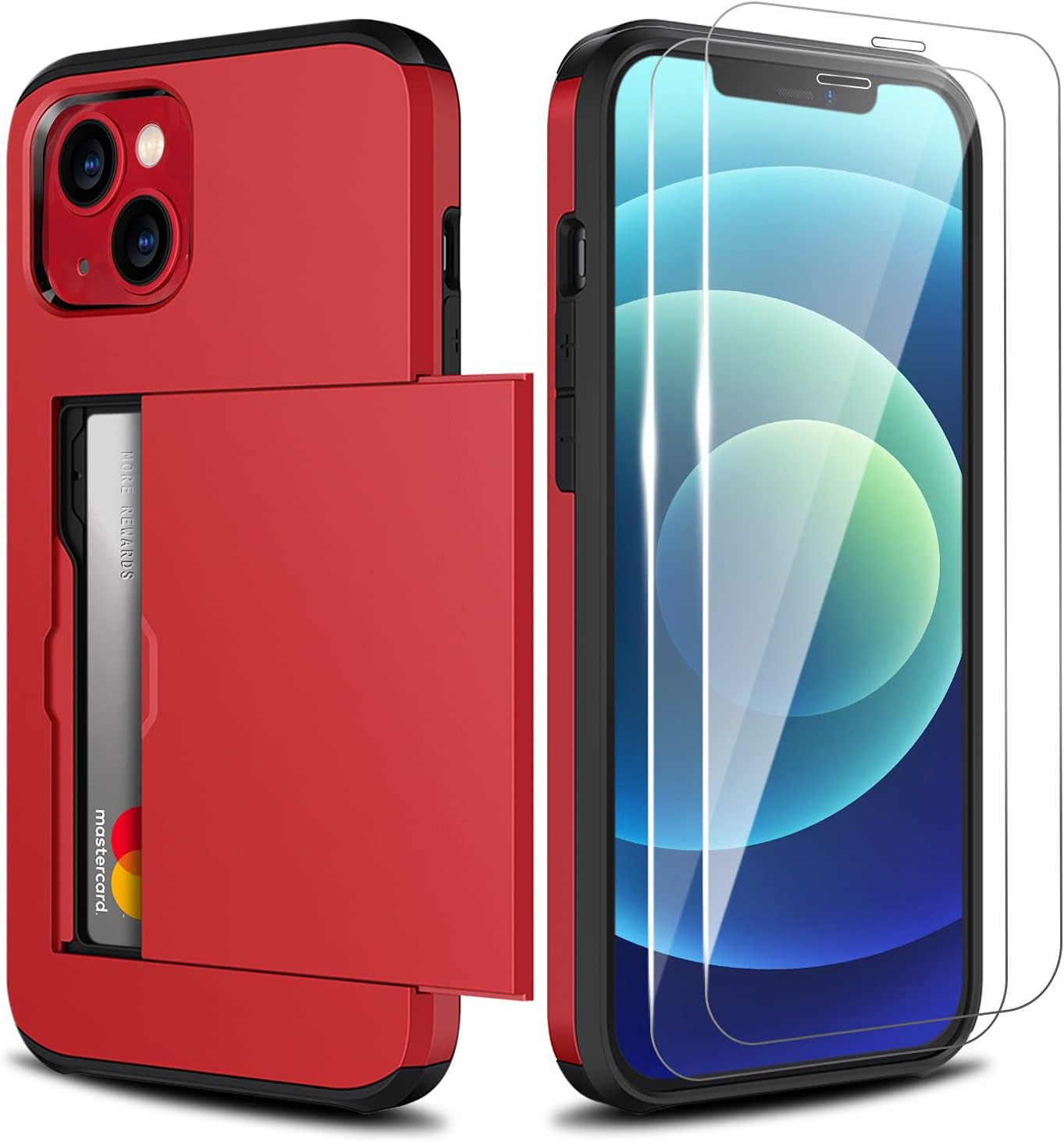 ZUSLAB Wallet Case Compatible with Apple Iphone 13 2021 Phone Case with Card Holder Shockproof anti Scratch Cover with Tempered Glass Screen Protectors[X2Pack] Black  ZUSLAB Red  