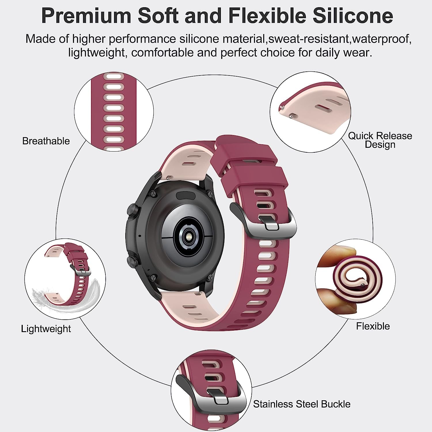 22Mm Galaxy Watch 3 45Mm Band,Soft Silicone Galaxy Watch 46Mm Bands Compatible for Samsung Gear S3 Frontier & Classic/Garmin Venu 2/Forerunner 255/ Forerunner 745/Vivoactive 4 Wristband for Men Women  EZMVZKU   