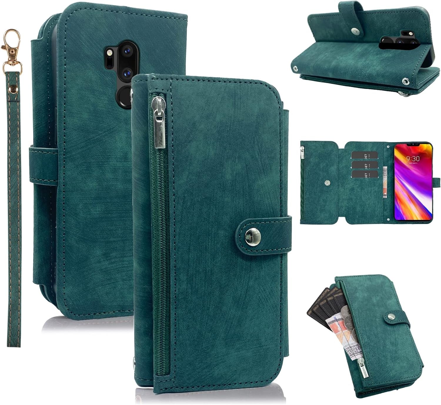 Compatible with LG G7 Thinq Wallet Case 9 Card Slots Retro Leather Flip Credit Card Holdercell Phone Cover for LGG7 One G 7 plus LG7 Fit Lg7Thinq 7G Thin Q G7+ G7Thinq Lgg7Thinq Women Men Green  Furiet   
