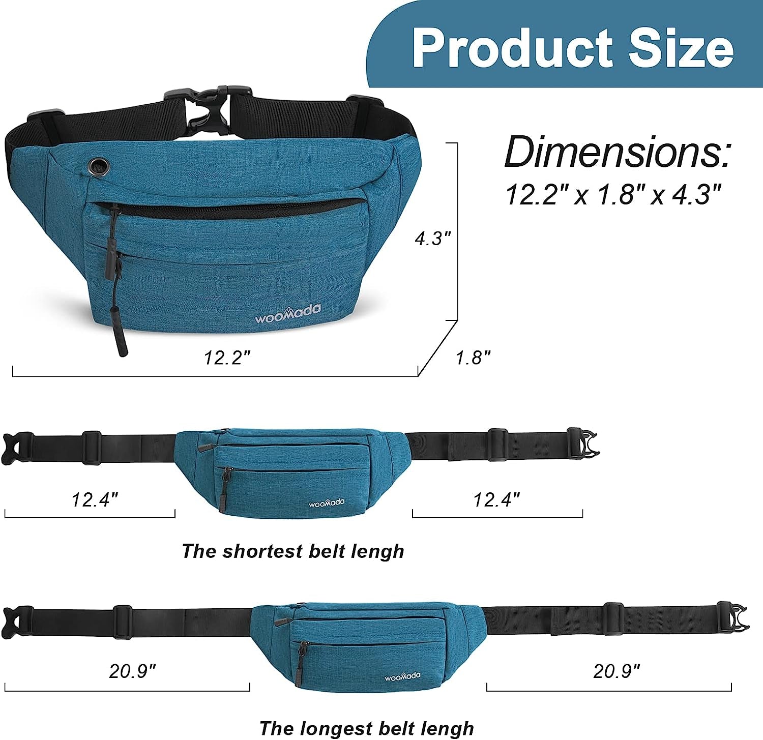 WOOMADA Crossbody Belt Bag, Fanny Pack for Women, Waist Pack with Adjustable Strap & Headphone Jack, Pocket Waist Bag for Running Workout Sports Travelling Cycling Hiking Jogging, Easy Carry Any Phone  WOOMADA   