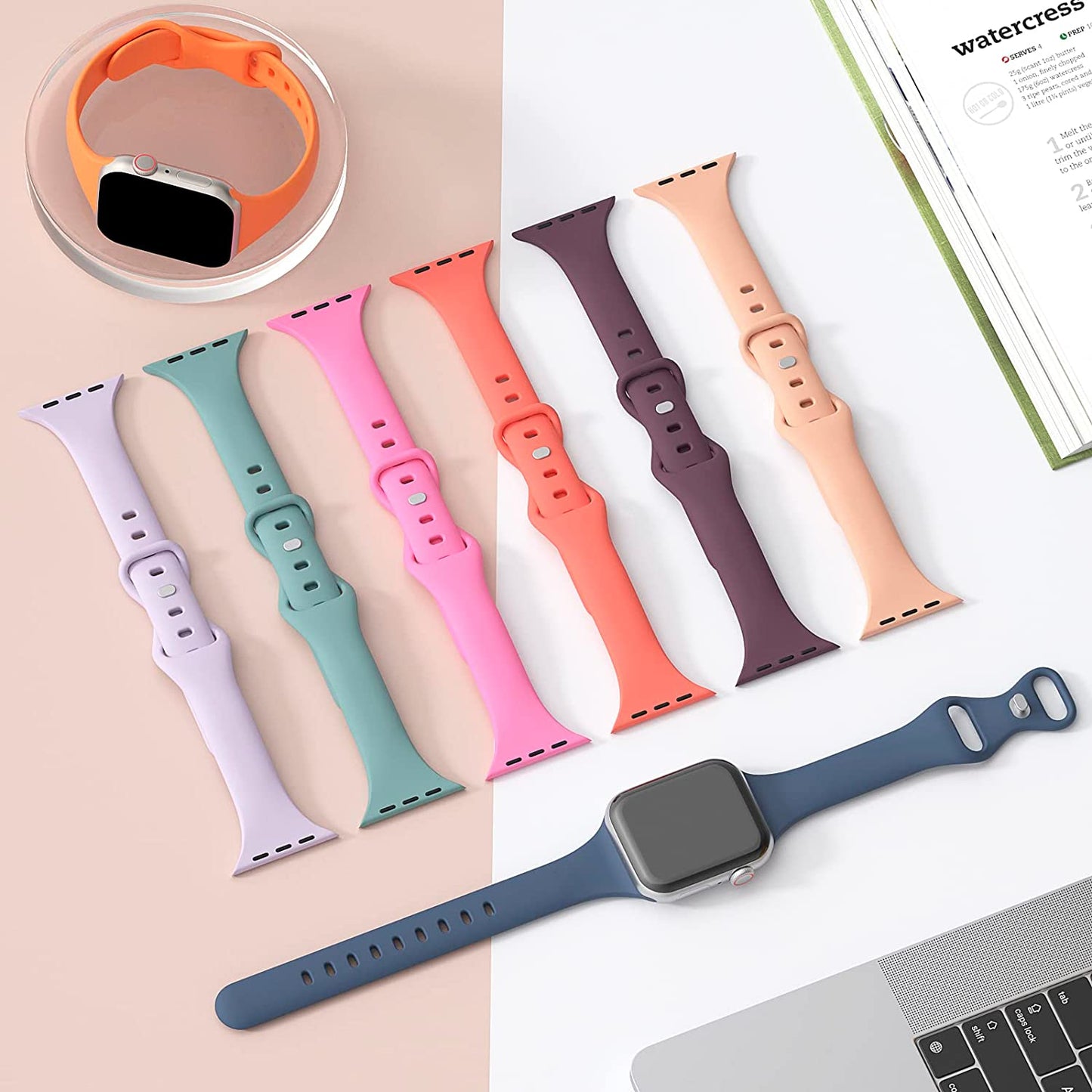 TSAAGAN 5 Pack Silicone Slim Bands Compatible with Apple Watch Band 38Mm 42Mm 40Mm 44Mm 41Mm 45Mm 49Mm, Soft Narrow Sport Strap Thin Wristband for Iwatch Ultra Series 8/7/SE/6/5/4/3/2/1 Women Men  TSAAGAN   