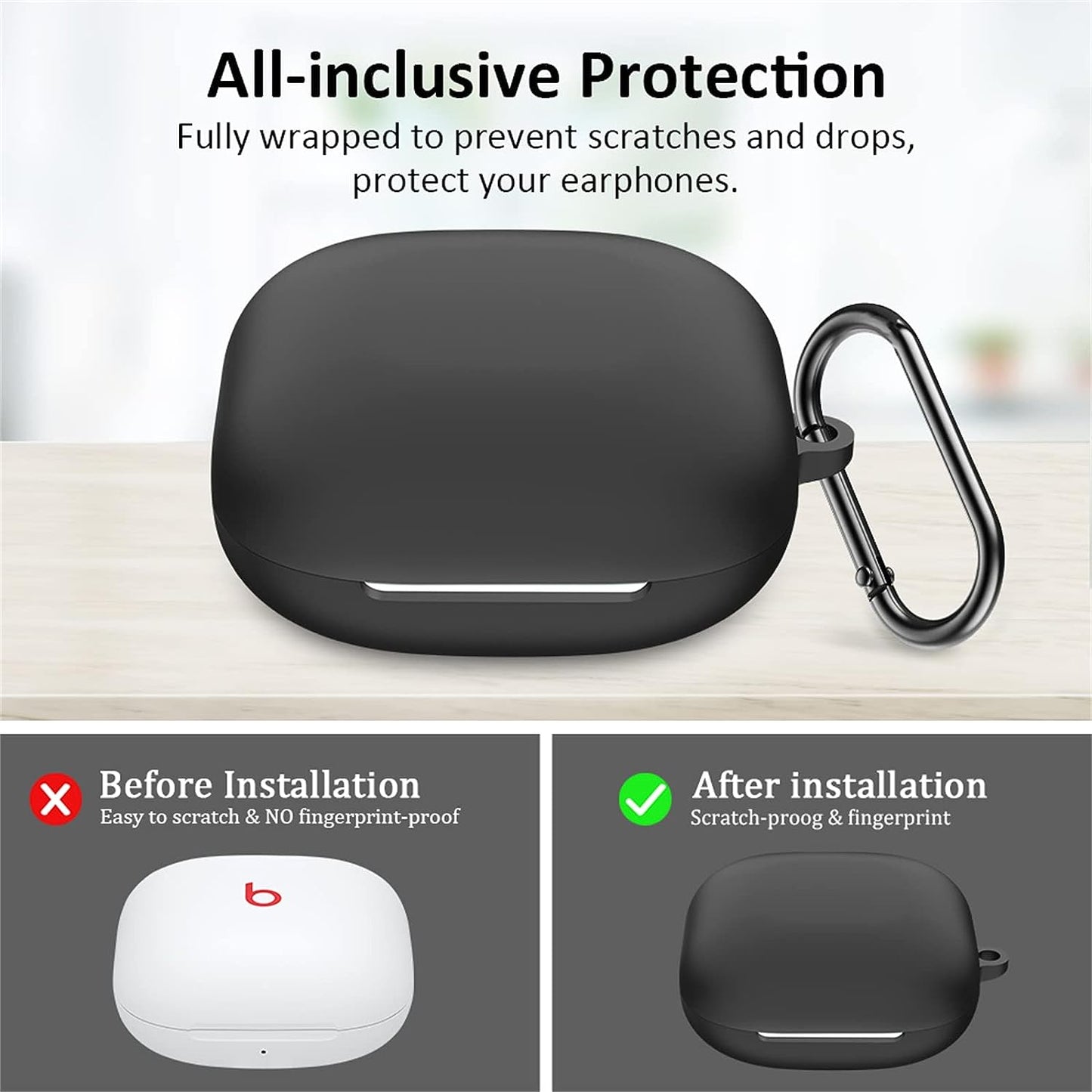 Case Cover for Beats Fit Pro 2021 New Wireless Earbuds, Soft Silicone Durable Shockproof Anti-Scratch Full Body Protective Cover with Portable Keychain for Women Men (Black)  RXNMH   