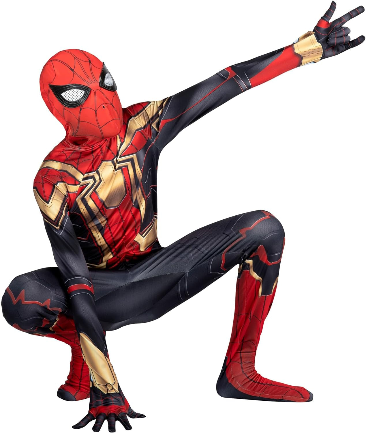MARVEL Integrated Spider-Man Official Youth Deluxe Zentai Suit - Spandex Jumpsuit with Printed Design and Spandex Detachable Mask with Plastic Eyes  Marvel   