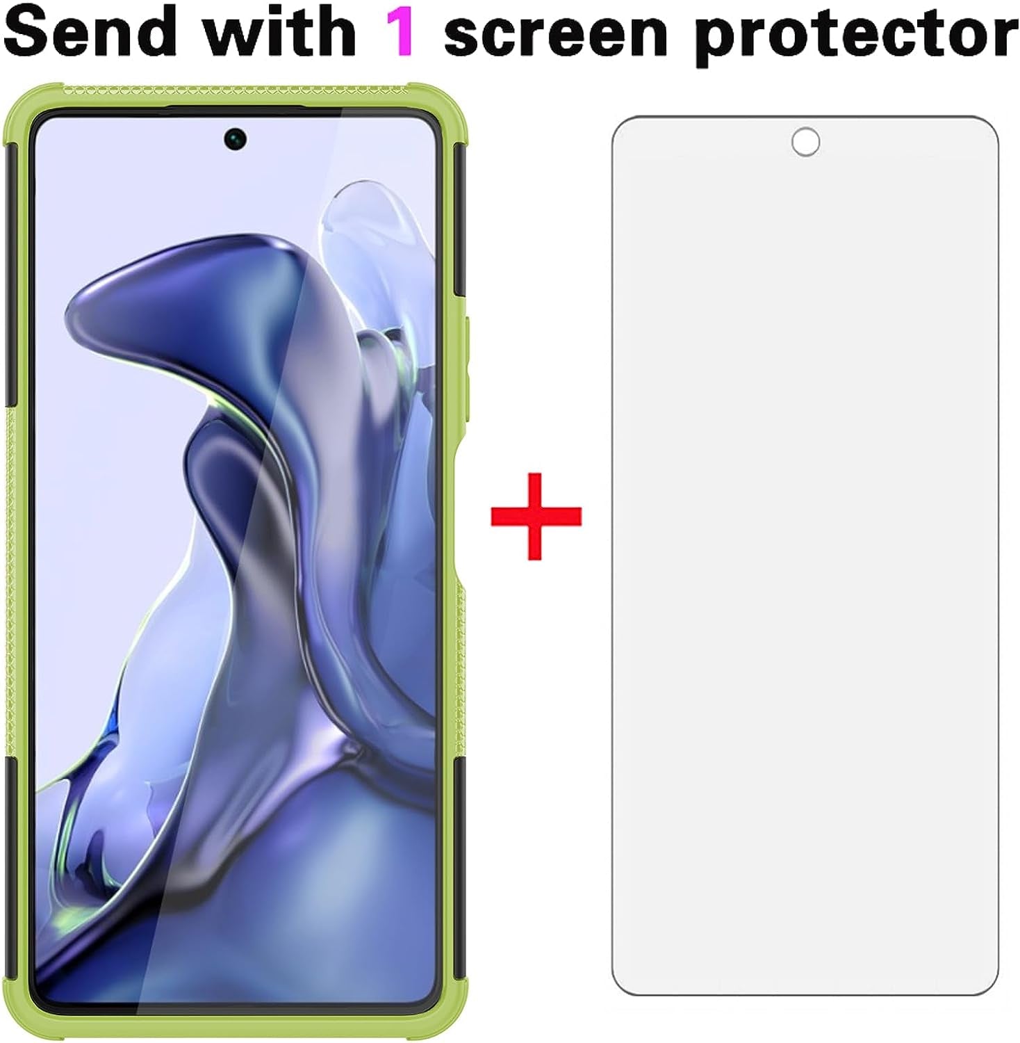 Asuwish Phone Case for Xiaomi Mi 11T/Mi11T Pro 5G with Tempered Glass Screen Protector and Slim Stand Hybrid Heavy Duty Rugged Protective Cell Cover Mi11Tpro T11 G5 Kickstand Mobile Women Men Green  Asuwish   