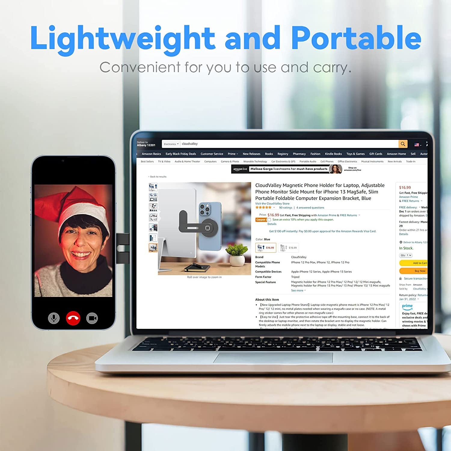 Cloudvalley Magnetic Phone Holder for Laptop Designed for Iphone 14/13 / 12 Series Magsafe, Adjustable Phone Monitor Side Mount, Slim Portable Foldable Computer Expansion Bracket (Black)  CloudValley   