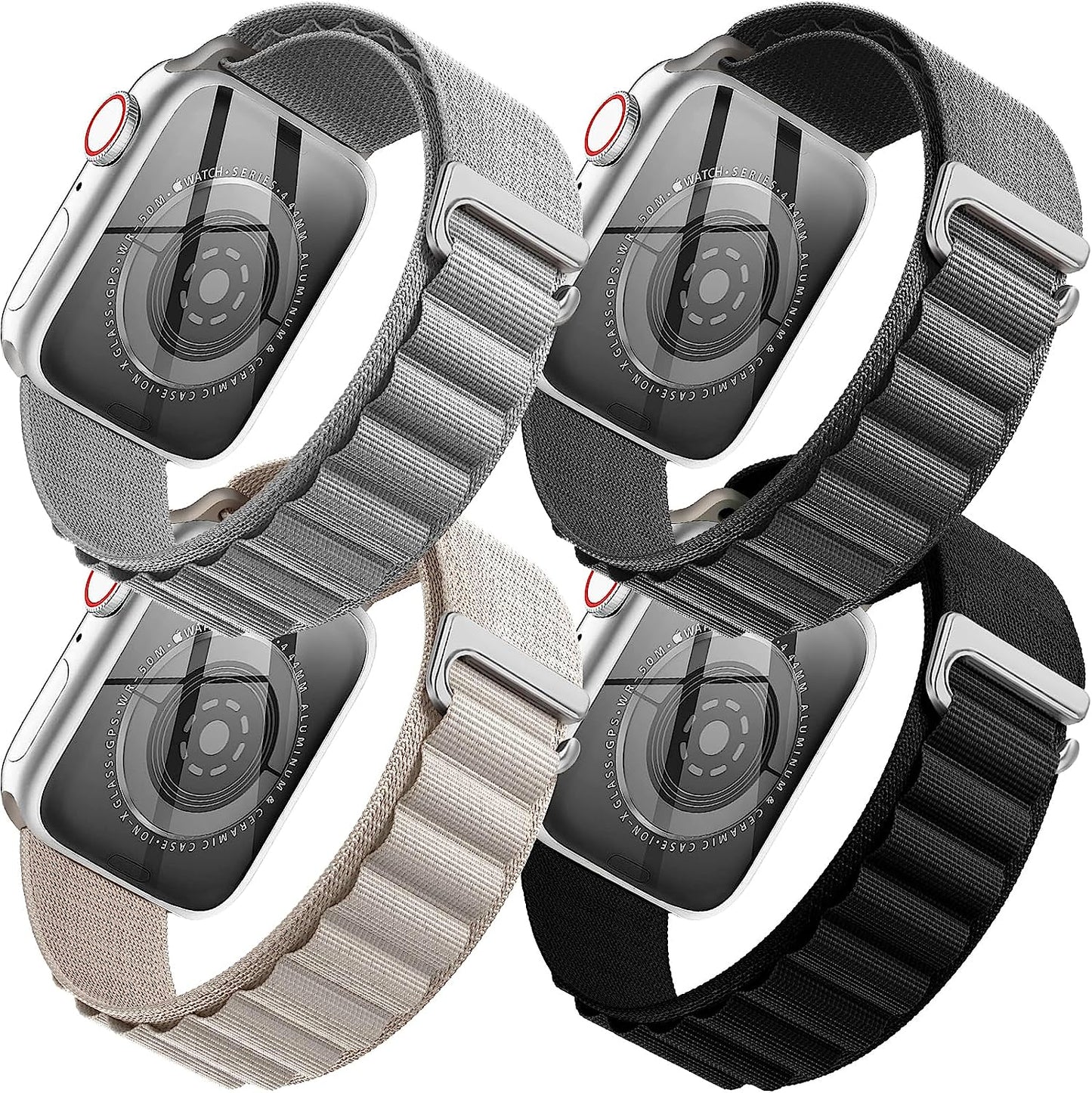 4 Pack Alpine Trail Loop Ocean Band Compatible with Apple Watch Band 49Mm 45Mm 44Mm 42Mm Women Men,Adjustable with Sport Strap for Iwatch Ultra Series 8/7/6/5/4/3/2/1/Se,A-Black/Orange/T-Black/O-Black  FnKer C-Black/Starlight/Dark Gray/Silver Gray 42/44/45/49mm 