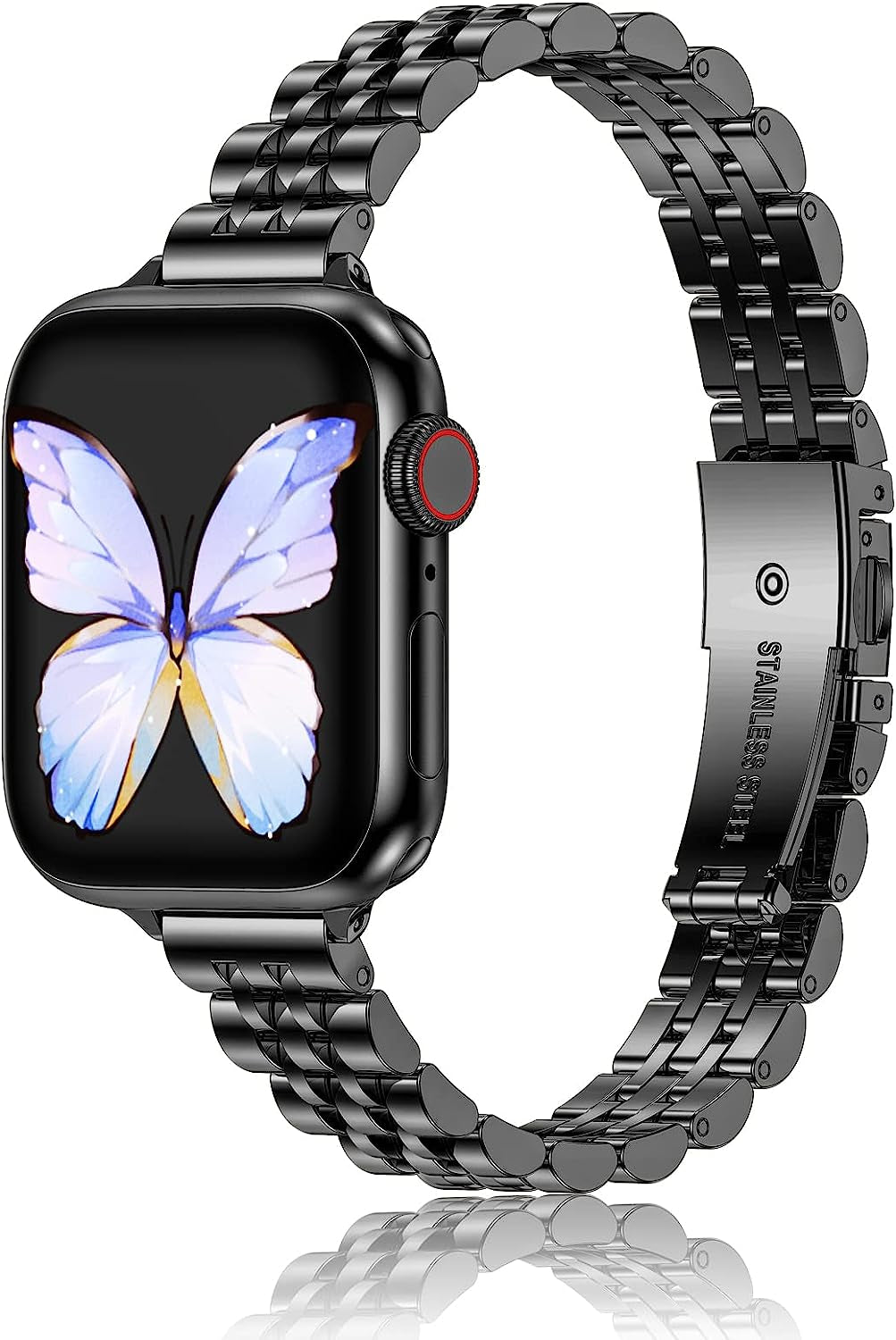 Miohhr Slim Metal Bands Compatible with Apple Watch Ultra Band (49Mm) Series 8/7(45Mm 41Mm),Series SE 6/5/4(40Mm 44Mm),Series 3/2 /1(38Mm 42Mm), Thin Stainless Steel Chain Strap for Women Iwatch Band  MioHHR Black 41mm 40mm 38mm 