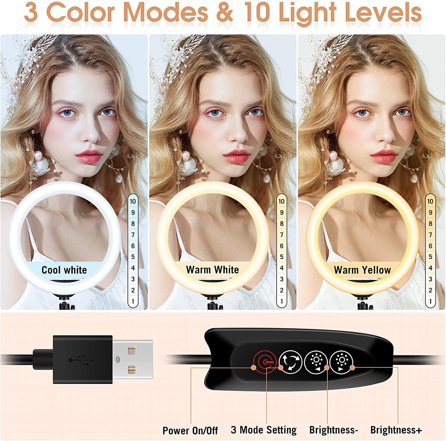 13 Inch Ring Light with Floor Tripod and Desk Stand(Ringlight Kit Totally 74" Tall), LED Circle Light with Phone Holder, for Photo Selfie, Video Recording, Zoom Meeting  LIPETY   