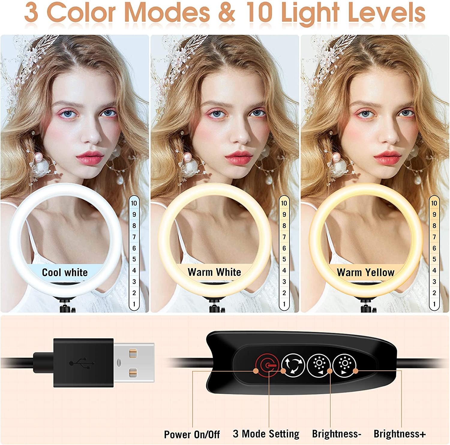 13 Inch Ring Light with Floor Tripod and Desk Stand(Ringlight Kit Totally 74" Tall), LED Circle Light with Phone Holder, for Photo Selfie, Video Recording, Zoom Meeting  LIPETY   