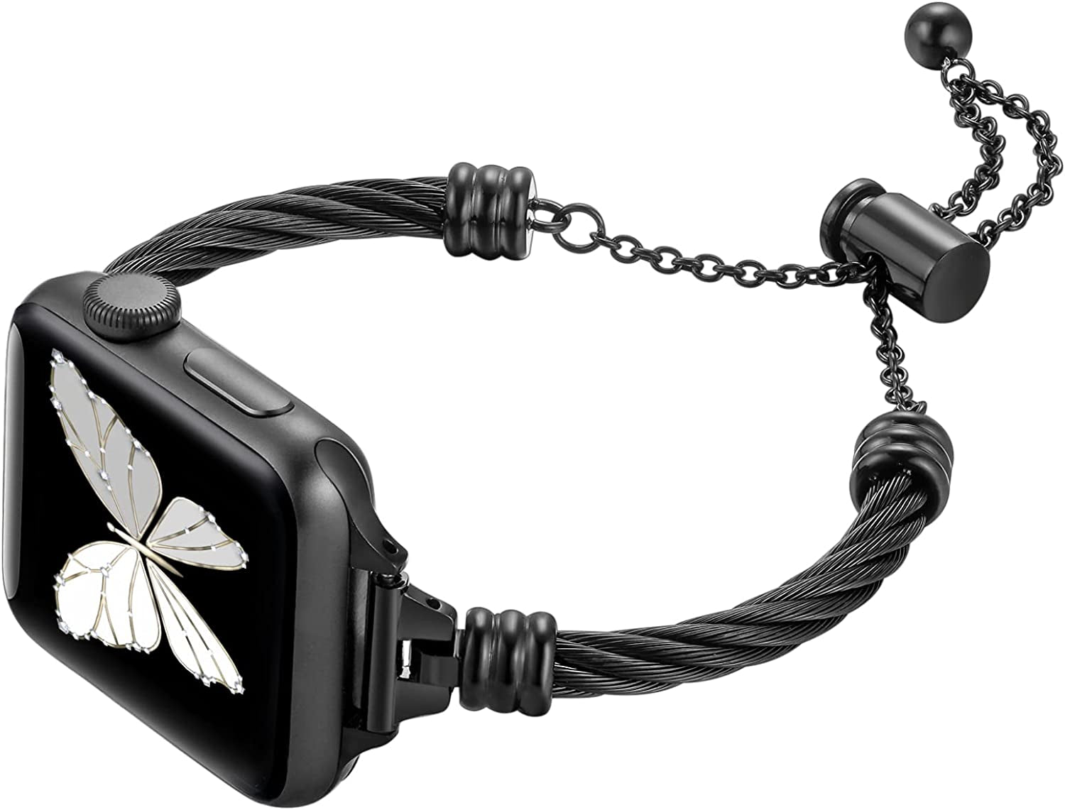 Dilando Silver Compatible for Apple Watch Band 44Mm/45Mm/49Mm Ultra/42Mm Women Bracelet Series 8/7, Slim Dressy Fancy Jewelry Metal Strap Stainless Steel Bangle for Iwatch Series 8/7/SE/6/5/4/3/2/1  Dilando Z-Black 44mm/45mm/49mm/42mm 