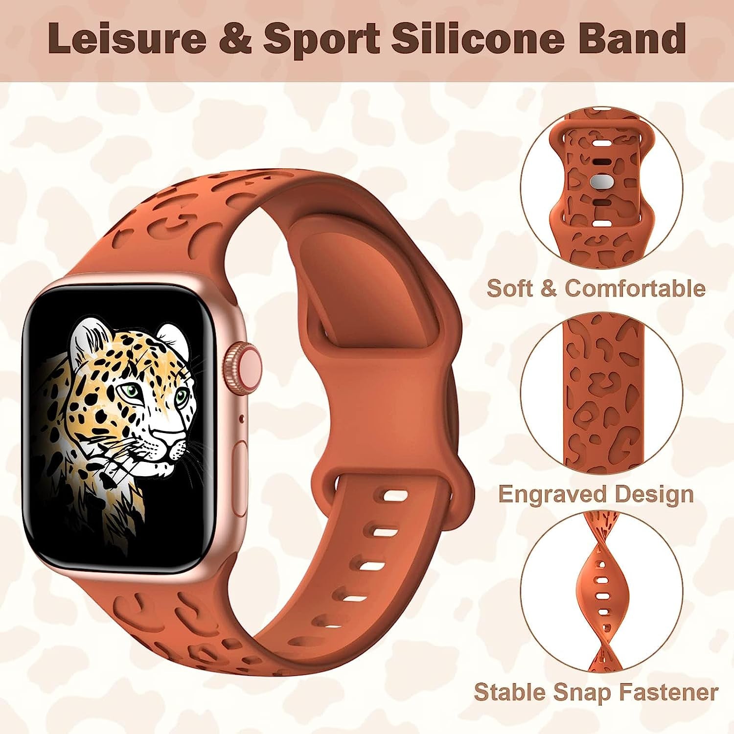 6 Pack Leopard Engraved Bands Compatible with Apple Watch Band 40Mm 44Mm 38Mm 45Mm 49Mm 42Mm Women Men,Waterproof Cheetah Sport Silicone Strap Wristbands for Iwatch SE Ultra Series 8 7 6 5 4 3 2 1  HEARTBOOM   