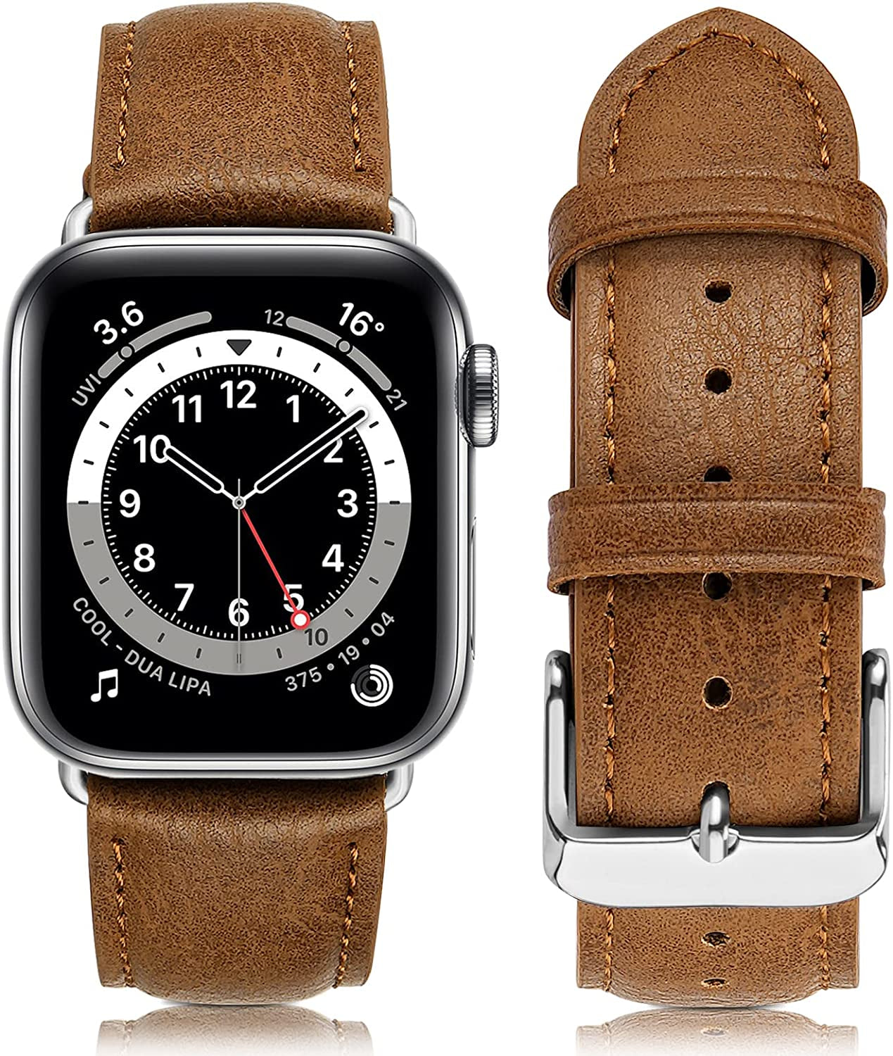 YUETUOL Compatible with Apple Watch Band Leather Replacement Band Strap Men Women Compatible with Apple Watch Ultra SE2 SE Series 8 7 6 5 4 3 2 1 / 38Mm 40Mm 41Mm 42Mm 44Mm 45Mm 49Mm  YUETUOL Brown 38mm 40mm 41mm 