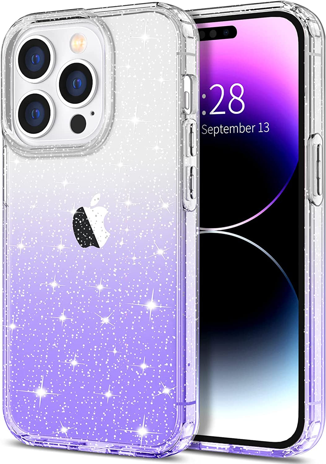 Hython Case for Iphone 14 Pro Max Case Glitter, Cute Sparkly Clear Glitter Shiny Bling Sparkle Cover, Anti-Scratch Soft TPU Slim Fit Shockproof Protective Phone Cases for Women Girls, Black Glitter  Hython Clear/Purple Glitter  