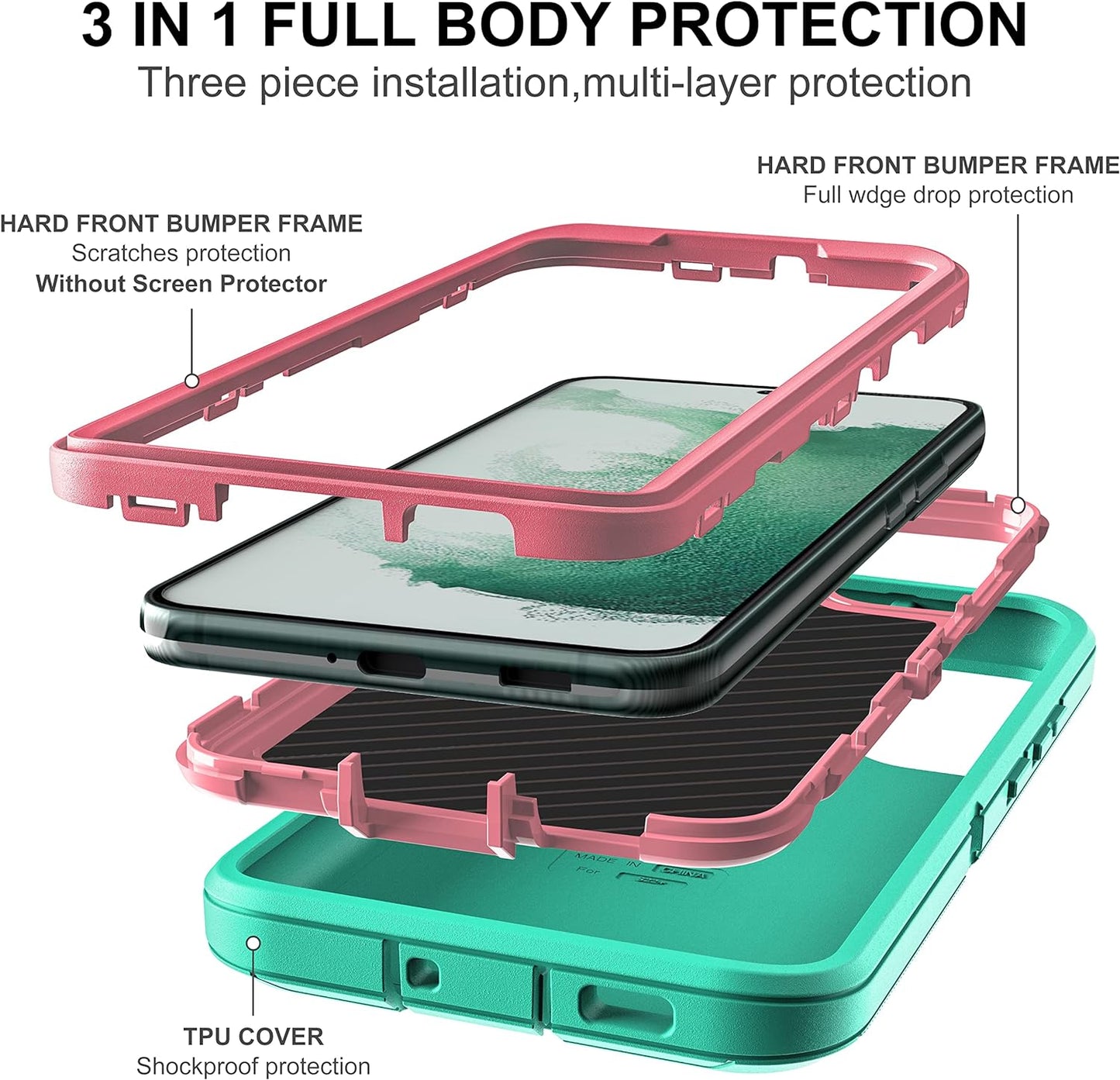 HONG-AMY for S22 plus Case, Samsung Galaxy S22 plus Case with Self Healing Flexible TPU Screen Protector [2 Pack], Full Body Shockproof Heavy Duty Case for Galaxy S22 plus 5G (Aqua Blue/Rose Pink)  HONG-AMY   