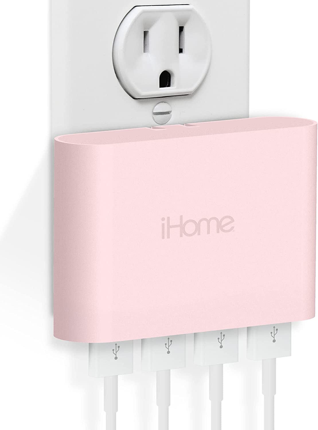 Ihome Slim USB Wall Charger: AC Pro Multiport USB Charger, USB Plug Adapter & Phone Charging Block, 4 USB Plugs for Wall Outlet, Flat 4 Port USB Charger & USB Wall Adapter  iHome by Lifeworks Technology Pastel Pink 4 Port Rapid Charge 