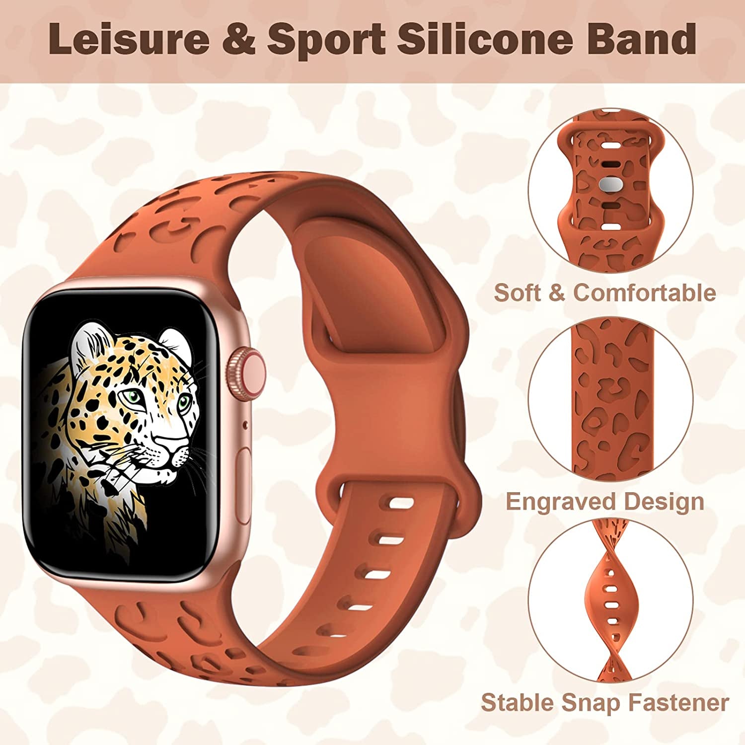 6 Pack Leopard Engraved Bands Compatible with Apple Watch Band 40Mm 44Mm 38Mm 45Mm 49Mm 42Mm Women Men,Waterproof Cheetah Sport Silicone Strap Wristbands for Iwatch SE Ultra Series 8 7 6 5 4 3 2 1  HEARTBOOM   