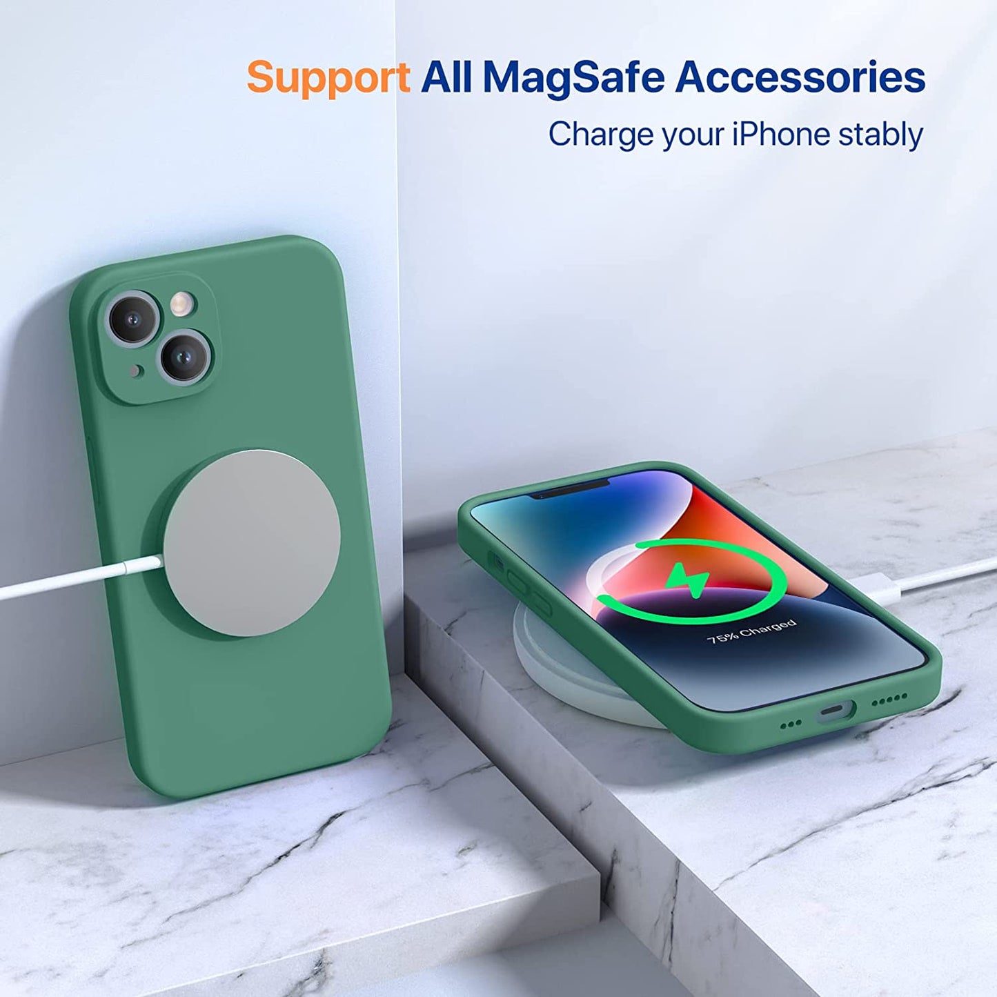 Miracase Designed for Iphone 14 Case with Screen Protector,[Upgraded Enhanced Camera Protection],Shockproof Liquid Silicone Case with Microfiber Lining, 6.1 Inch,Acacia Green  Miracase   