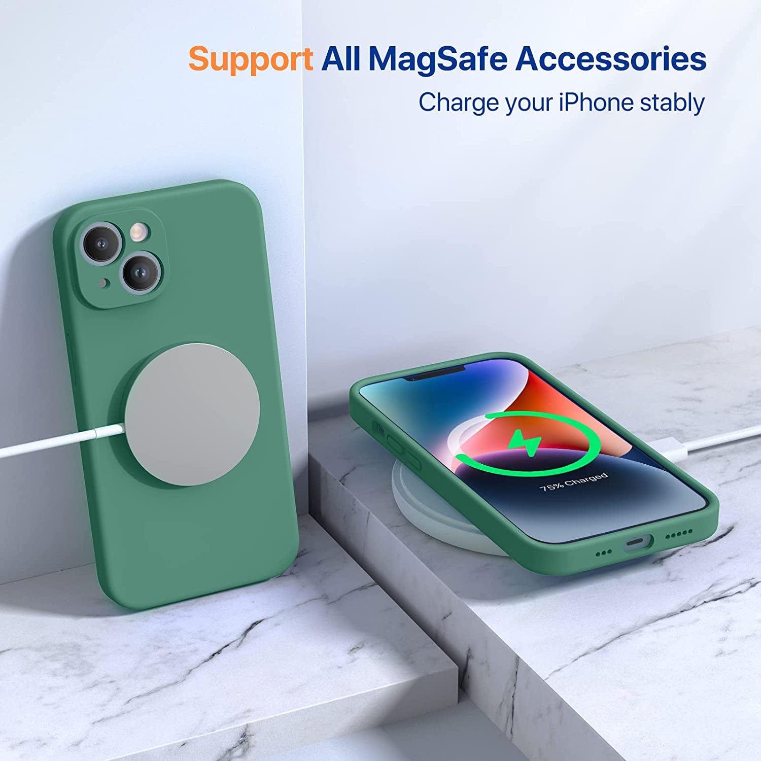 Miracase Designed for Iphone 14 Case with Screen Protector,[Upgraded Enhanced Camera Protection],Shockproof Liquid Silicone Case with Microfiber Lining, 6.1 Inch,Acacia Green  Miracase   