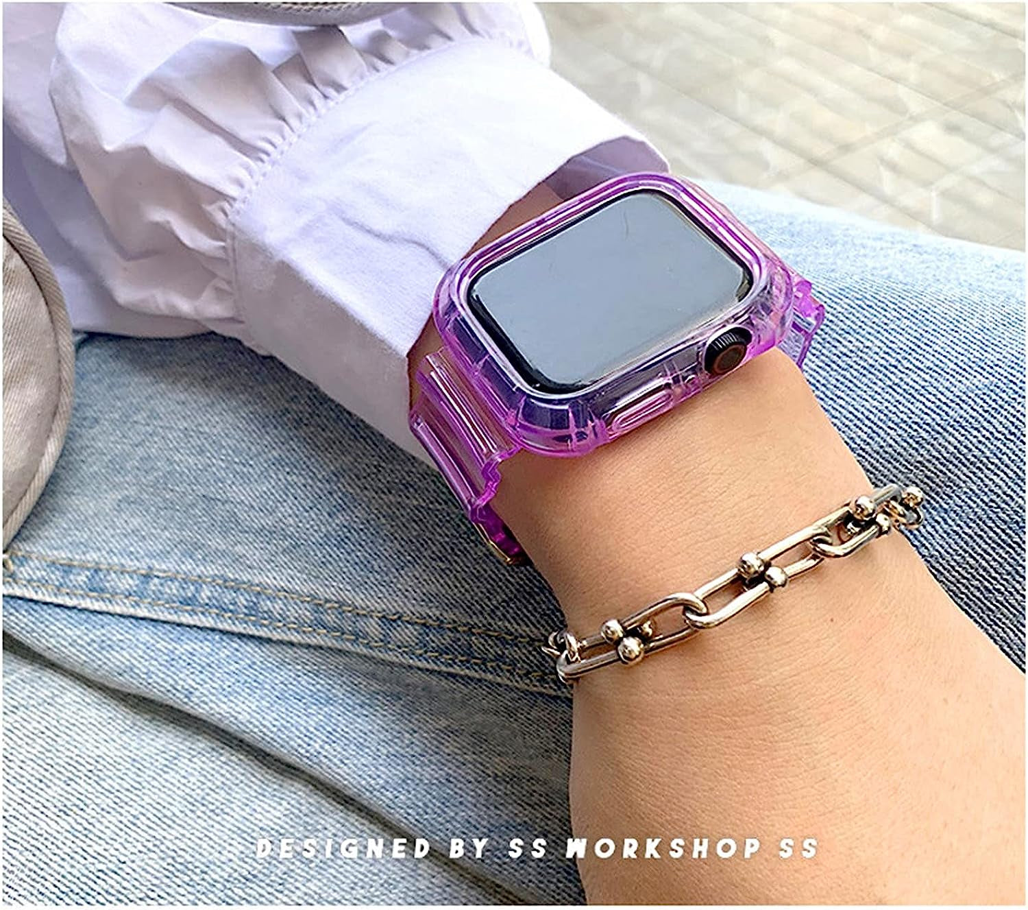 Kaihang Compatible for Apple Watch Band, Crystal Clear Iwatch Band Strap with Rugged Bumper Case 38Mm/40Mm/41Mm/42Mm/44Mm/45Mm/49Mm Bands for Apple Watch Series SE/8/7/6/5/4/3/2  Kaihang   