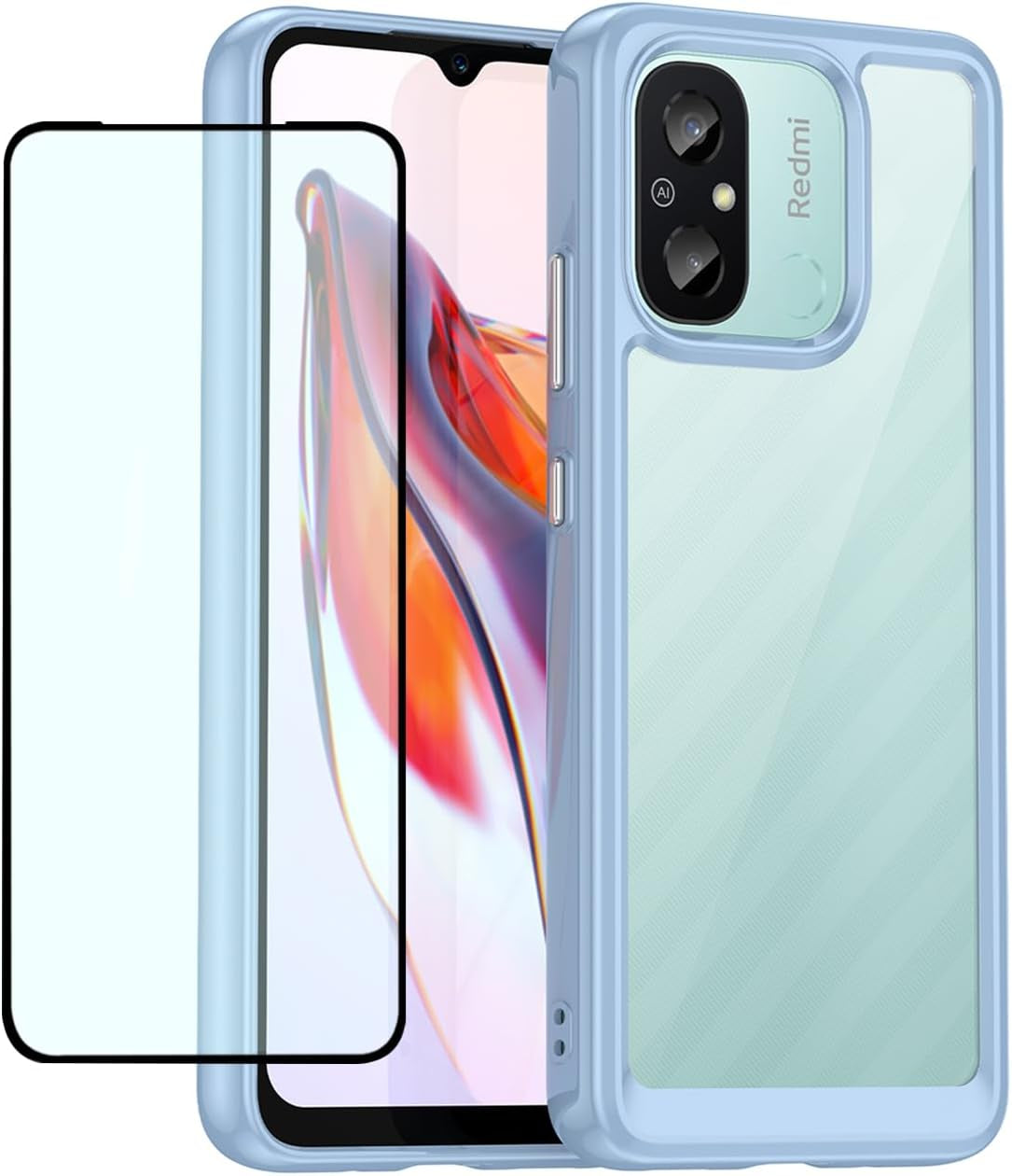 GTBDEKI Clear Case for Redmi 12C/Poco C55/Redmi 11A 22120RN86G Case with HD Screen Protector, Anti-Scratch Shockproof Clear Hard PC + TPU Bumper Protective Cover Case for Xiaomi Redmi 12C Crystal Red  GTBDEKI Blue  