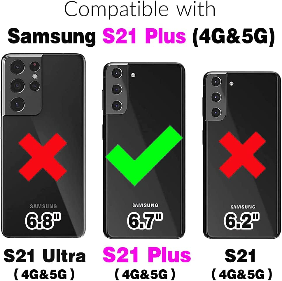 Asuwish Phone Case for Samsung Galaxy S21 plus Glaxay S21+ 5G with Tempered Glass Screen Protector Cover and Card Holder Stand Cell Accessories Gaxaly S21+5G S21Plus 21S + S 21 21+ G5 Women Men Pink  Asuwish   