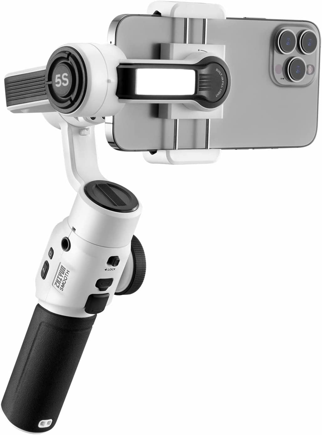 Zhiyun Smooth 5S Combo White Gimbal Stabilizer for Smartphone Iphone 14 13 12 11 X 8 Pro Max plus Samsung Android for Youtube Tiktok Vlogging Zhiyun Smooth 5 Phone Gimbal Upgraded+1Pcs Mini LED Light  Zhiyun   