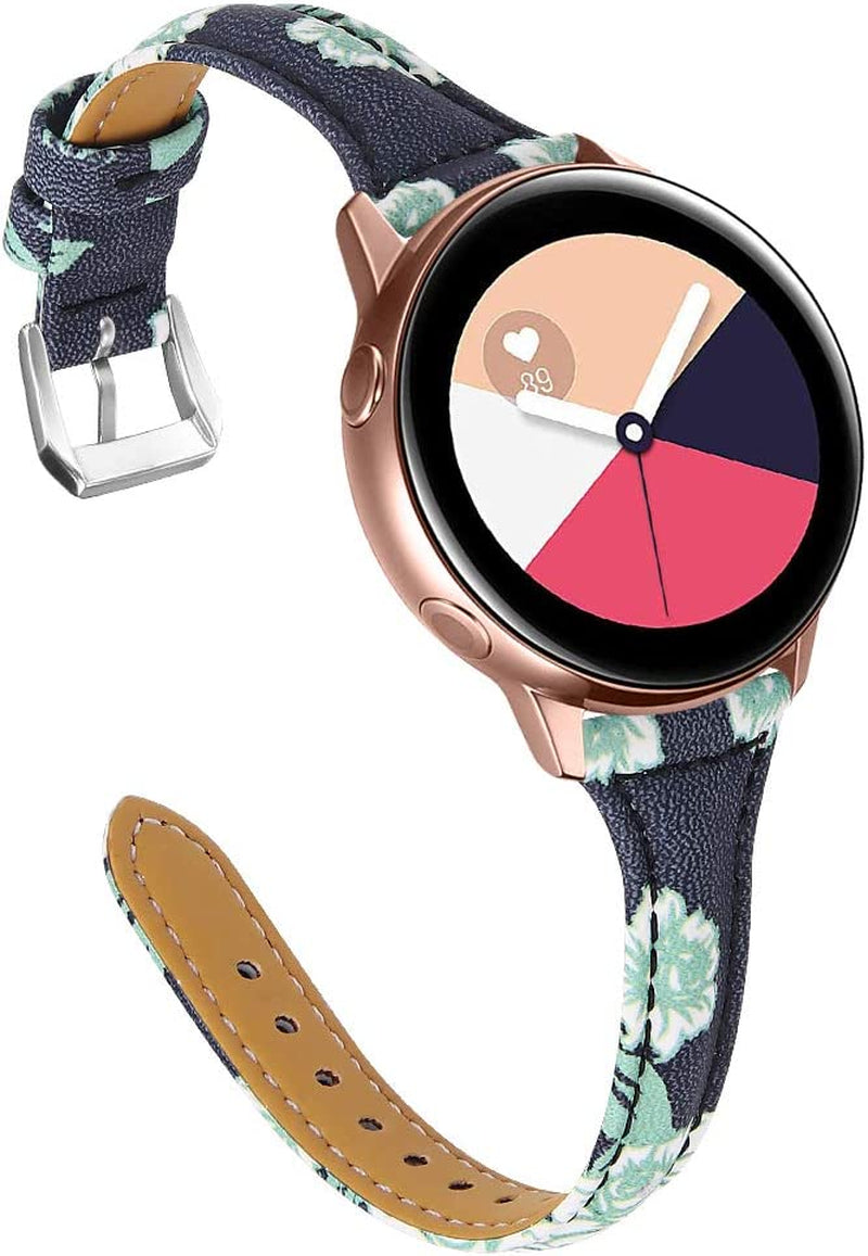 JOYOZY Leather Band Compatible with Samsung Galaxy Watch 5/4 40Mm 44Mm,Active(40Mm)/2(40Mm)(44Mm),Stylish Slim Wristband Strap for Galaxy Watch 42Mm/Samsung Galaxy Watch 4 Classic/Watch 5 Pro 45Mm  Joyozy Floral-B/Silver  