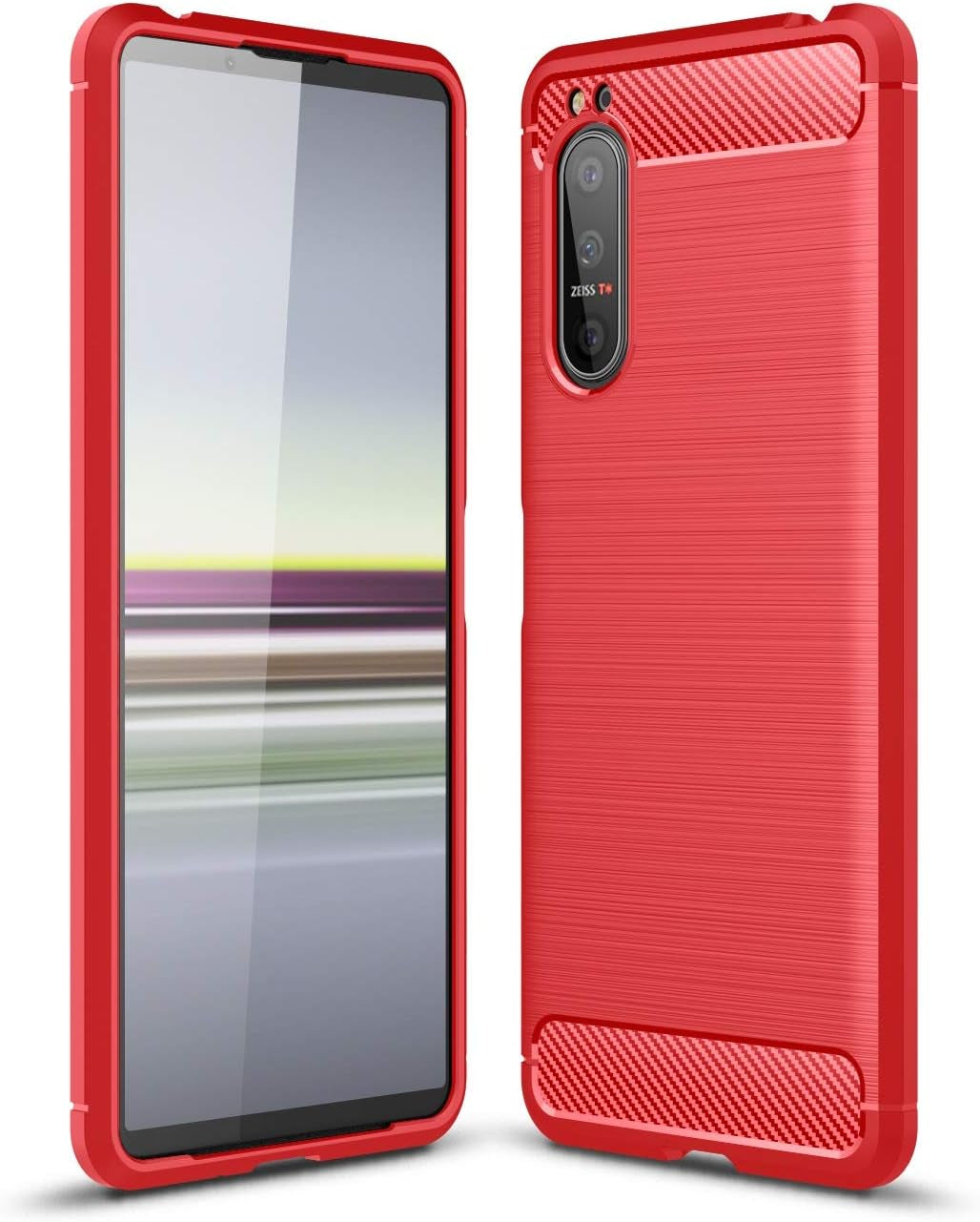 Cruzerlite Case Compatible with Sony Xperia 5 II Case, Carbon Fiber Texture Design Cover Anti-Scratch Shock Absorption Case Made for Sony Xperia 5 II (2020) (Carbon Black)  Swiss Case Limited Red  