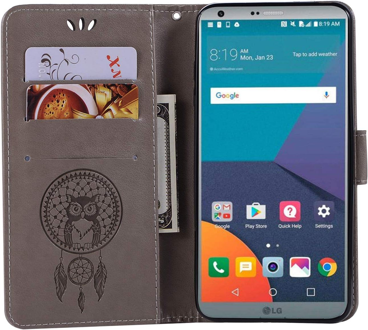 SCIMIN Leather Case for LG G6,Wallet Case for LG G6,PU Leather Embossed Floral Flip Case with Credit Card Holder for LG G6  SCIMIN TECH Gray  