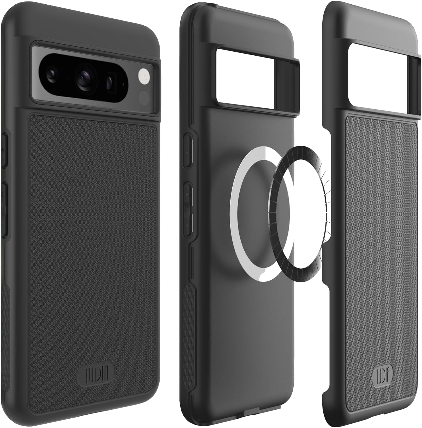 TUDIA Mergegrip Designed for Google Pixel 8 Pro Case 2023, [Magsafe Compatible] Military Grade Slim Dual Layer Heavy Duty Raised Edge Protection Non-Slip Protective Phone Case Cover - Green Lily  TUDIA Matte Black Magsafe Compatible 