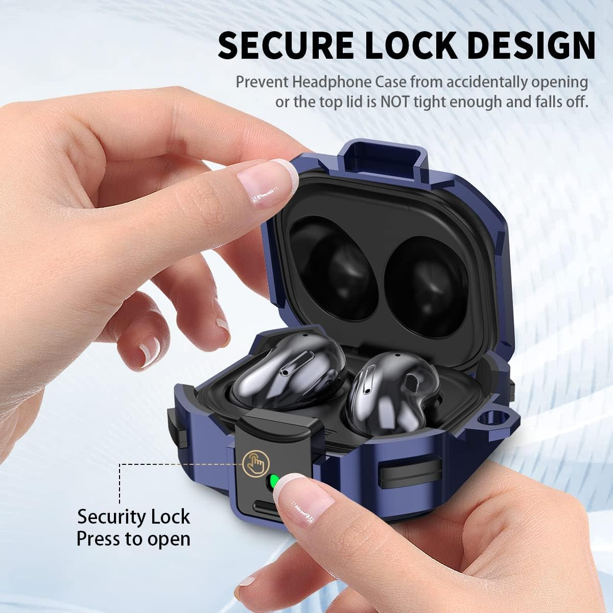 With Lockarmor Cover for Galaxy Buds Pro Case/Galaxy Buds 2 Case/Galaxy Buds Live Case,Shockproof PC+TPU Protective Cover with Keychain&Wrist Strap&Brush(Blue)  YIPINJIA   