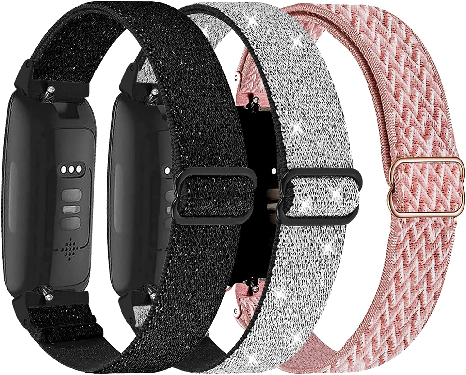 3-Pack Elastic Nylon Bands Compatible with Fitbit Inspire 3/Inspire 2/Inspire Hr/Inspire/Ace 3/Ace 2, Breathable Adjustable Replacement Stretchy Nylon Loop Wristband Sport Strap for Woman Man  voma   