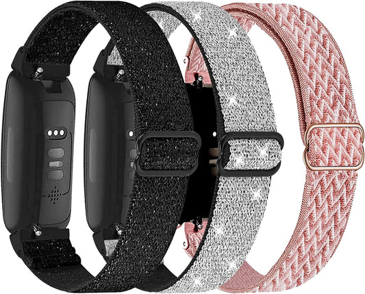 3-Pack Elastic Nylon Bands Compatible with Fitbit Inspire 3/Inspire 2/Inspire Hr/Inspire/Ace 3/Ace 2, Breathable Adjustable Replacement Stretchy Nylon Loop Wristband Sport Strap for Woman Man  voma   