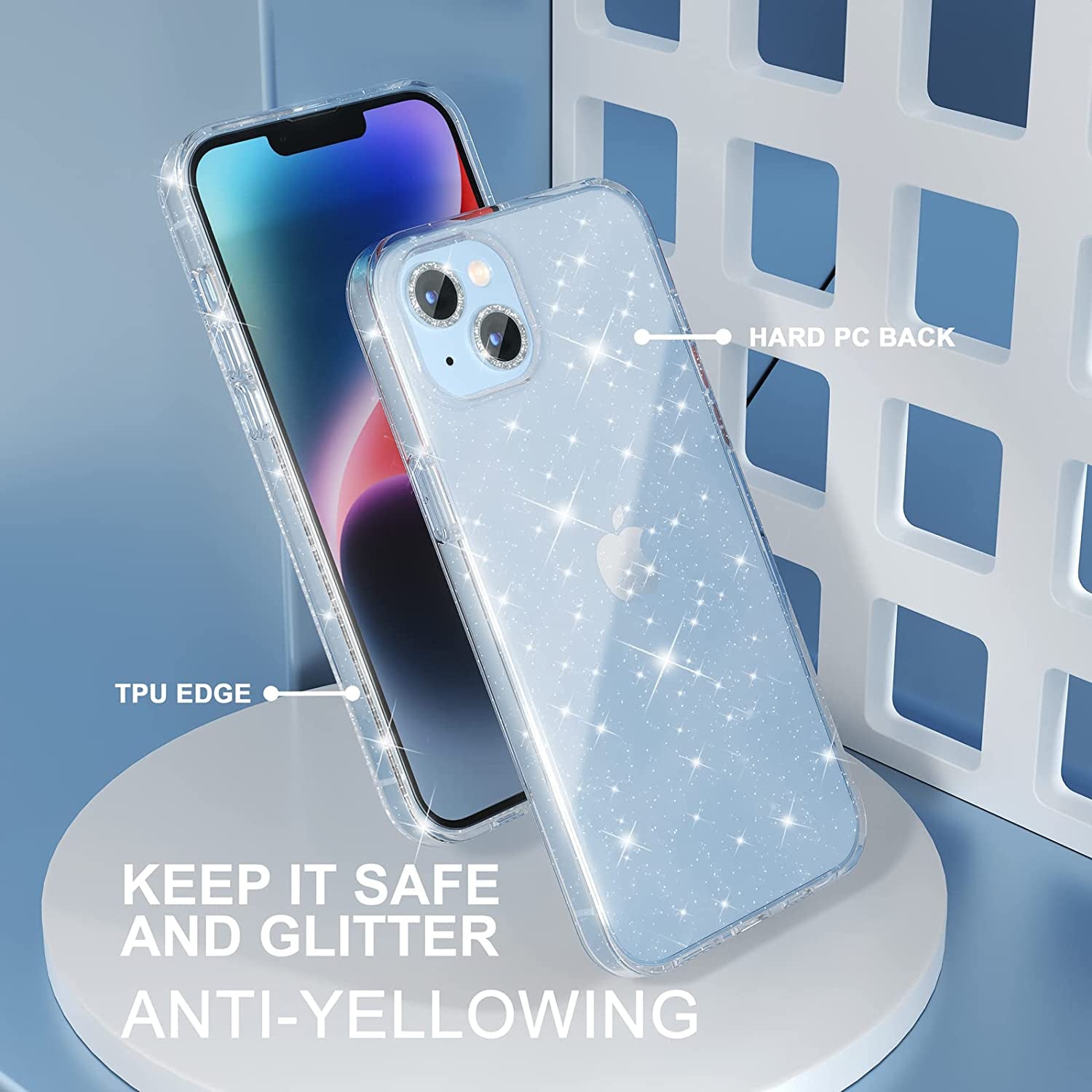 Choiche Compatible for Iphone 14 Case Cute, Women Clear Glitter Bling Sparkly Case, [2 X Diamond Camera Lens Protectors] [2 X Tempered Glass Screen Protectors] 6.1-Inch (Glitter Clear)  Choiche   