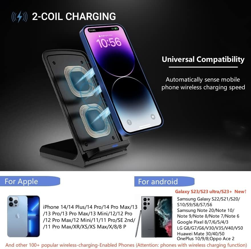 20W Fast Wireless Charger,Wireless Charging Stand Compatible with Iphone 14/14 Pro/13/12 Pro Max/Pro/11/11 Pro/X/8, Phone Charger for Galaxy S23/S23+/S22/S22 Ultra/S21/S20/S10/Note 20,Pixel/Lg Etc  FDGAO   
