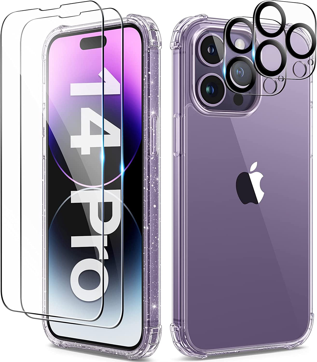 BERFY for Iphone 14 Pro Case Clear, with 2X Screen Protector + 2X Camera Lens Protector, [Non-Yellowing] [Military Grade Protection] Shockproof Phone Case 6.1 Inch, Gradient  BERFY Clear Iphone 14 Pro 6.1" 