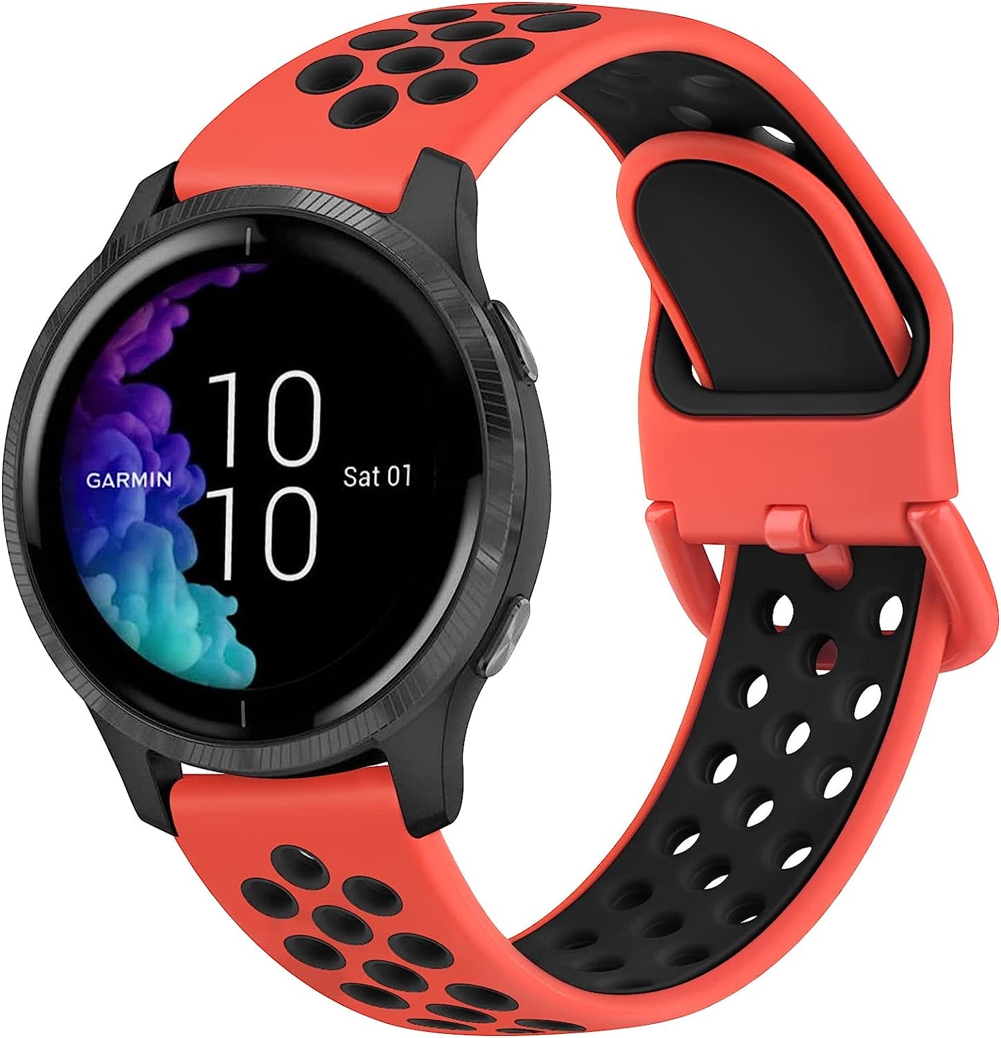 Wanme Sport Band for Garmin Venu / Venu Sq / Vivoactive 3 Watch Bands, 20Mm Adjustable Soft Silicone Replacement Wristband Strap for Garmin Vivoactive 3 Music, Forerunner 645 / 245 Music, Samsung Galaxy Watch 4  Wanme Red Black Small 