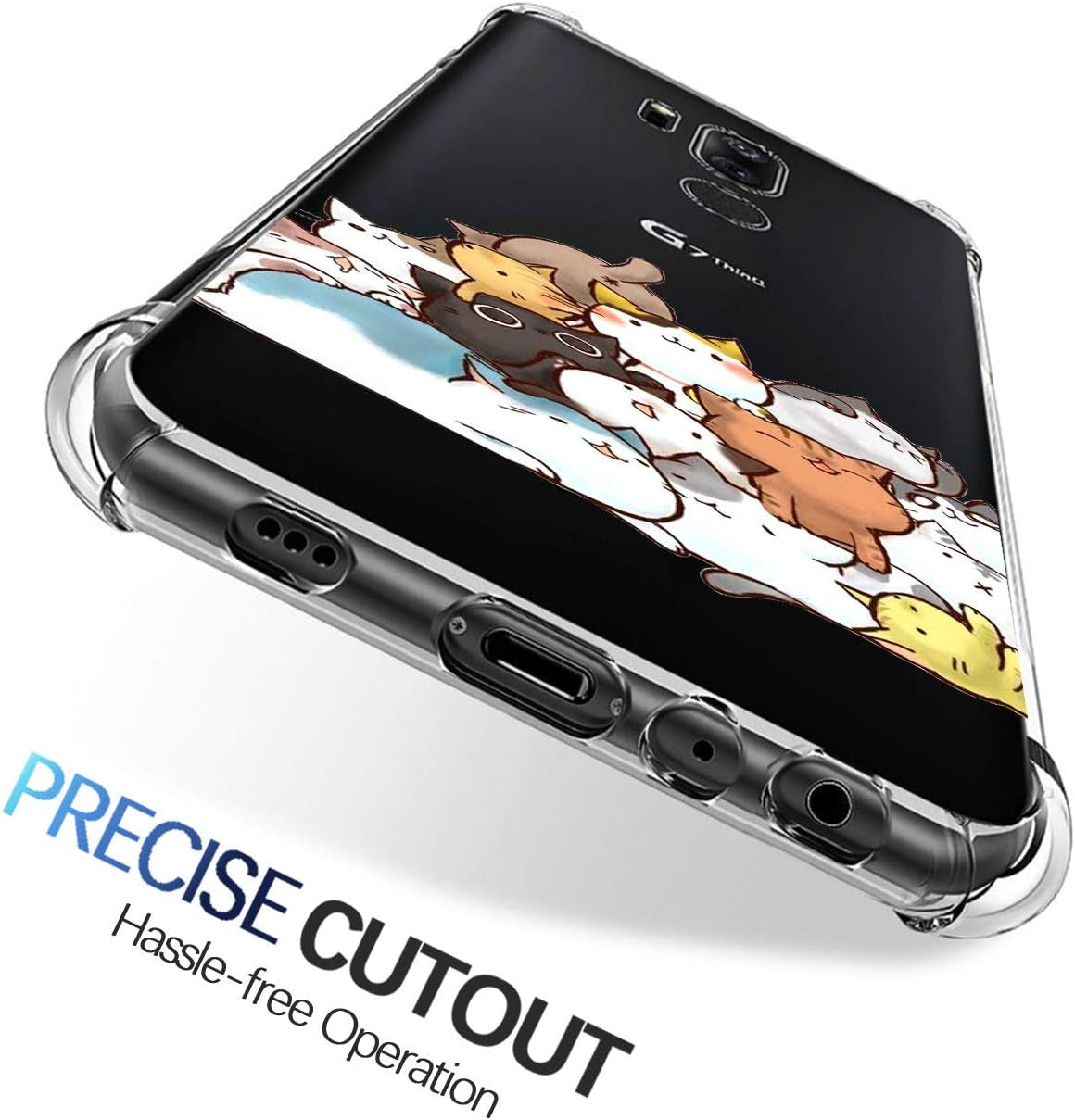 KIOMY Case for LG G7 Thinq for Girls Boy Clear with Cute Cat Design Shockproof Bumper Protective Lovely Funny Kitty Cell Phone Back Cover Flexible Slim Fit Soft Rubber Kitten Skin for LG G7 Kids Women  KIOMY   