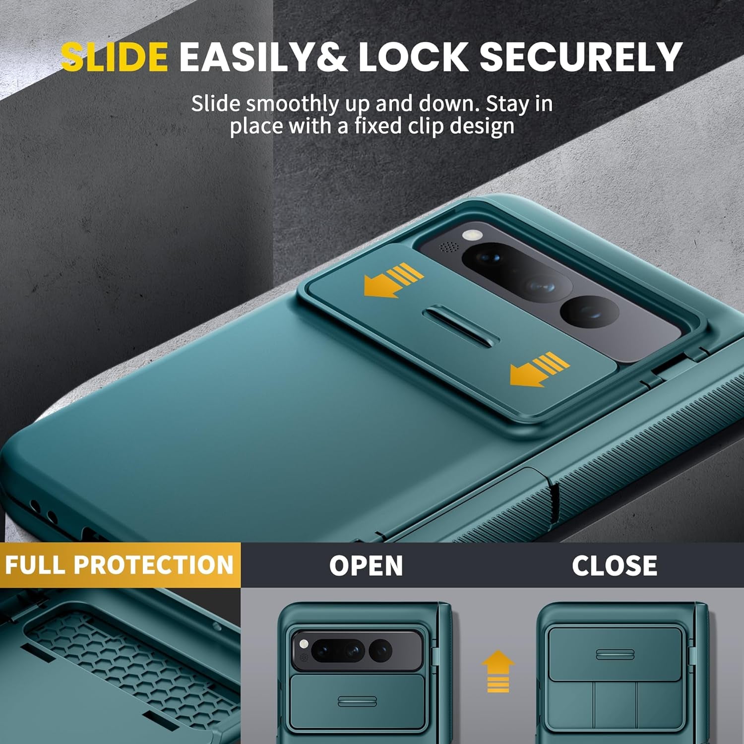 Tongate for Pixel Fold Case, [Built-In Slide Camera Cover & Screen Protector] [Hinge Protection] Military Grade Matte Phone Case with Hidden Kickstand for Google Pixel Fold 5G (2023), Green  Tongate   