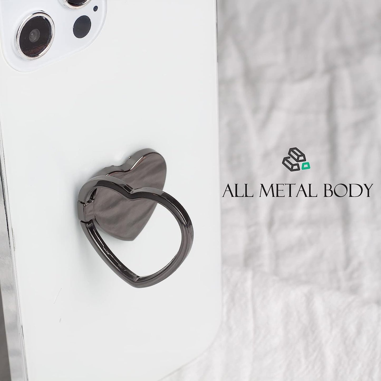 [2 Packs] Love Heart Shaped Glossy Finish Cell Phone Ring Holder Stand, 360 Degree Rotation Finger Ring Kickstand with Polished Metal Phone Grip for Magnetic Car Mount (Black)  Wansurs   