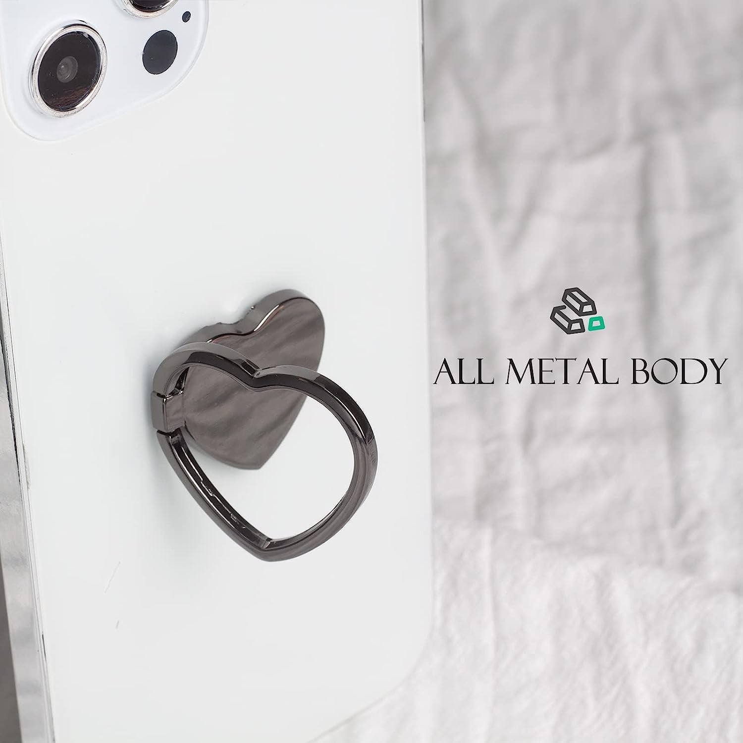 [2 Packs] Love Heart Shaped Glossy Finish Cell Phone Ring Holder Stand, 360 Degree Rotation Finger Ring Kickstand with Polished Metal Phone Grip for Magnetic Car Mount (Black)  Wansurs   