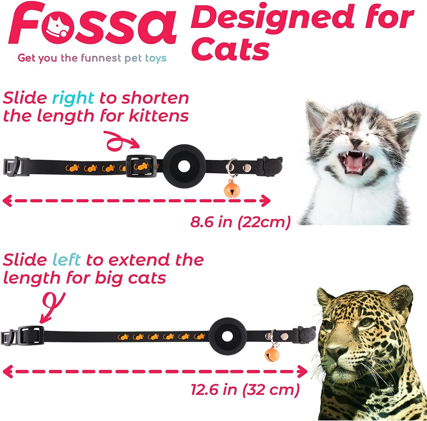 FOSSA Airtag Cat Collar W/Bell, Black  FOSSA   