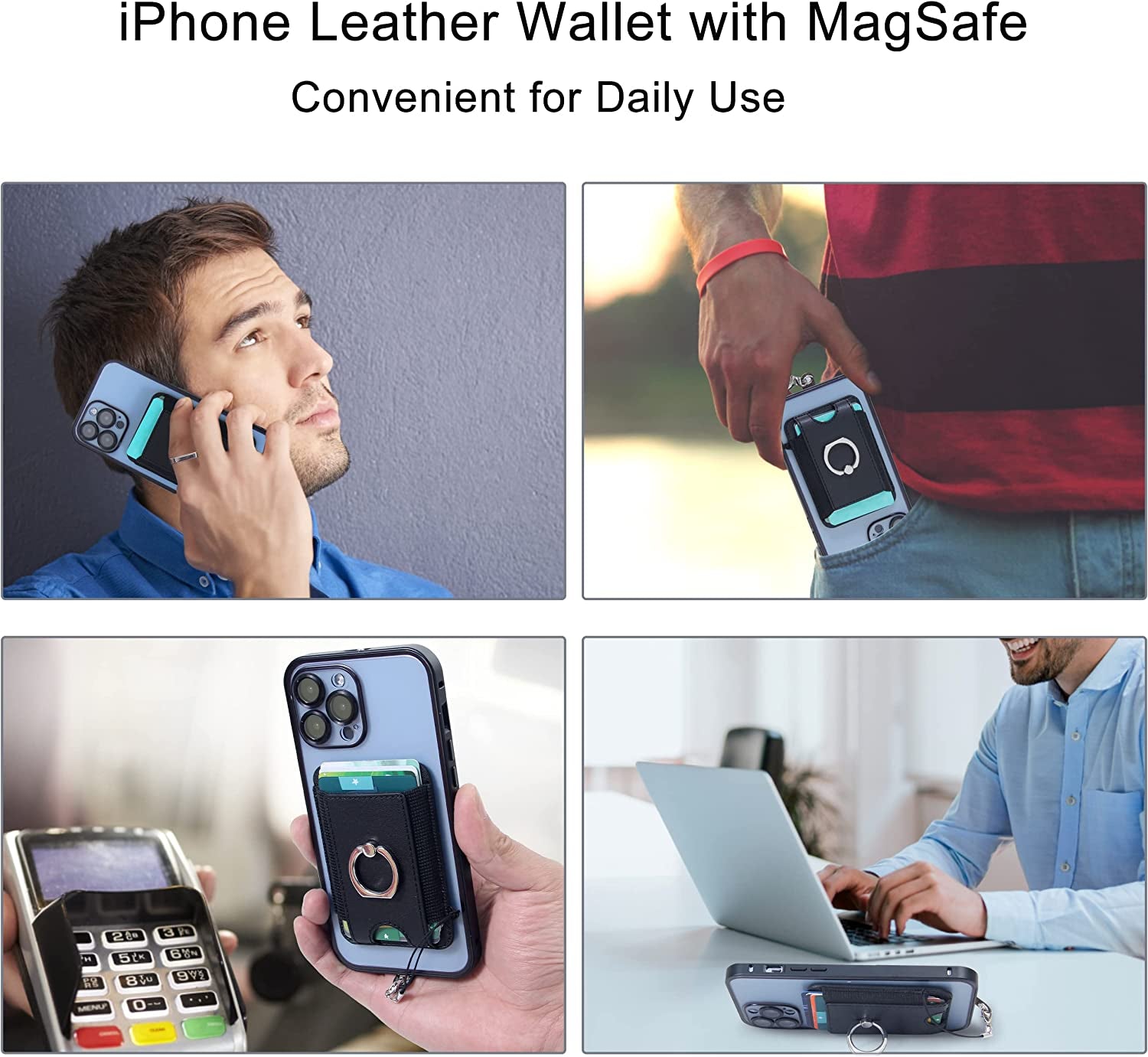Welohas Magnetic Phone Wallet,Magsafe Leather Wallet for Back of Phone,Phone Card Holder with Ring Grip Stand for Mag-Safe Apple Iphone 14/13/12 Series,Fits Max 8 Cards  WeLohas   