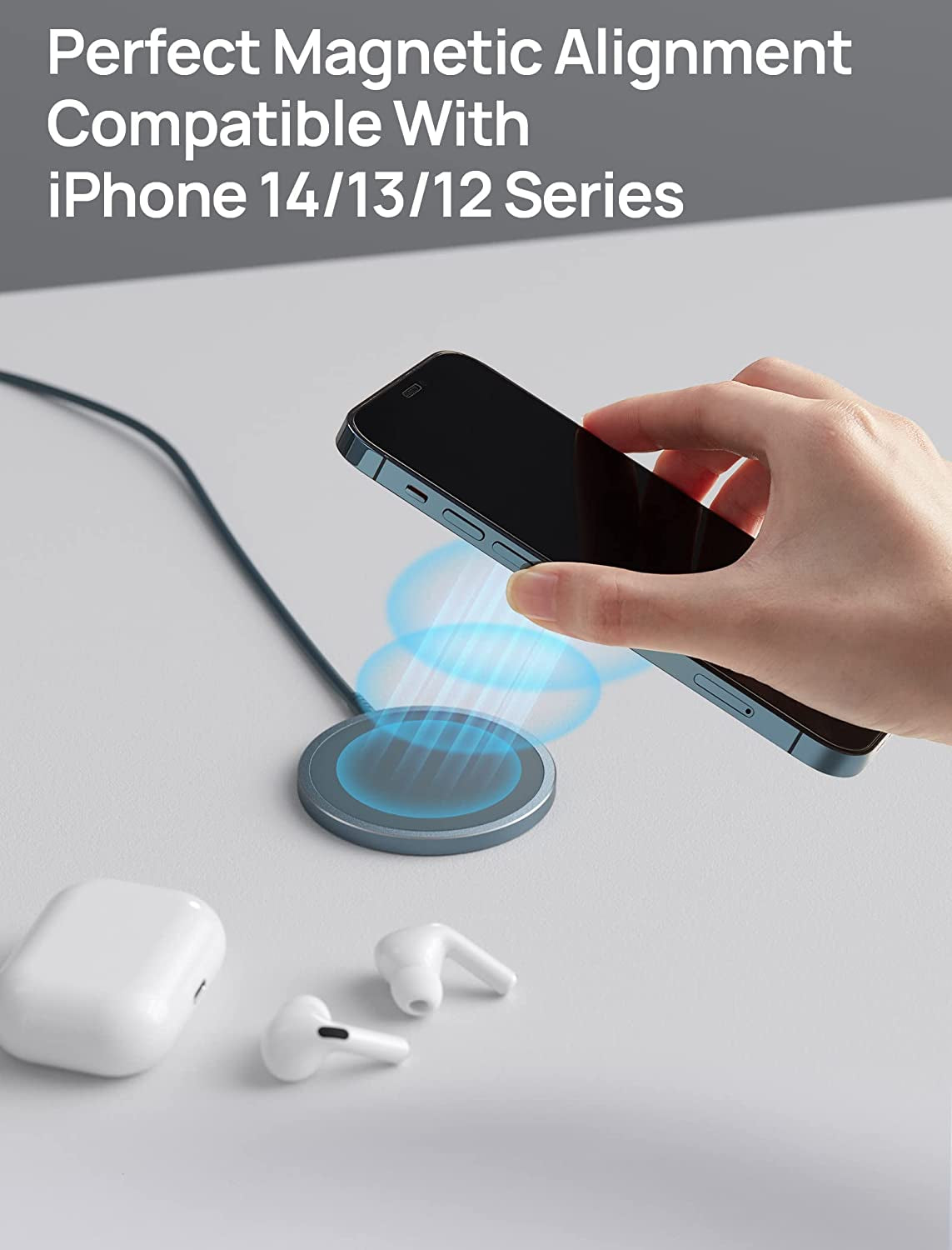 JSAUX Magnetic Wireless Charger Compatible with Mag-Safe Charger/Iphone 14/14 Pro/14 Plus/14 Pro Max/Iphone 13/13 Pro/13 Pro Max/13 Mini/Iphone 12, Magnetic Wireless Charging Pad, Mag Charger (Blue)  Shenzhen Wuyishi Technology Co.,Ltd   