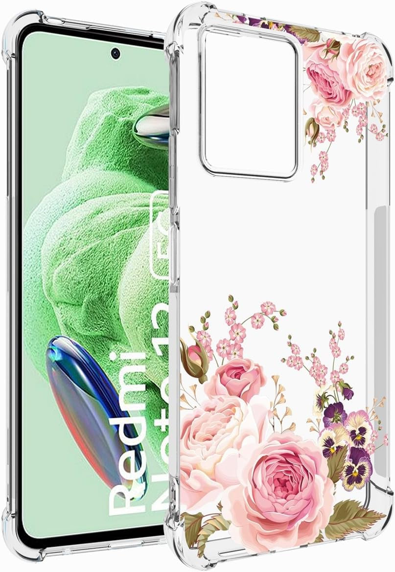 Ueokeird Phone Case for Redmi Note 12 5G Case, Poco X5 5G 22111317PG Case Girls Women, Slim Shockproof Clear Floral Pattern Soft Flexible TPU Protective Cover for Xiaomi Redmi Note 12 5G (Rose Flower)  Ueokeird   